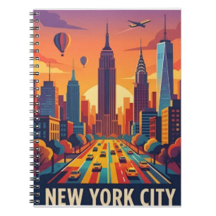 Minimalist New York City Skyline Retro Travel Post Notebook