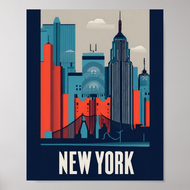 Minimalist New York Landscape Flat Vector Art  Poster (Front)
