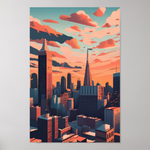 Minimalist New York Landscape Flat Vector Art  Poster