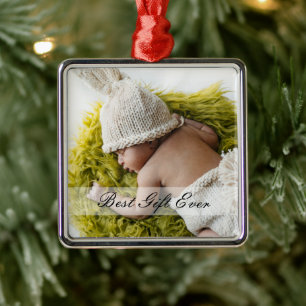 Minimalist Newborn Best Gift Ever Custom Photo Metal Ornament