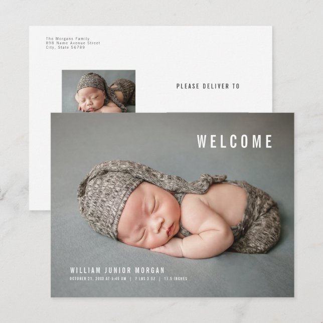 Minimalist Newborn Photo Birth Announcement Postcard (Front/Back)