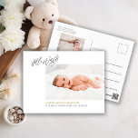 Minimalist Newborn Photo Hello World Announcement  Postcard<br><div class="desc">Welcoming a new baby into the world is a joyous occasion. This modern, minimalist newborn Hello World! announcement card includes a sweet photo of the newest family member along with the baby boy or girl's birth stats, ie, name, birth date, and weight. An ideal cherished keepsake to mark the start...</div>