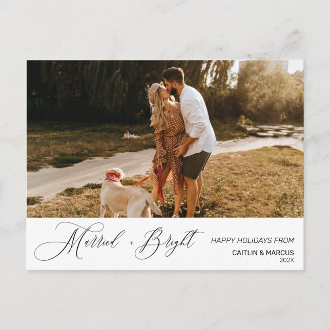 Minimalist Newly Wed Married and Bright Christmas  Postcard (Front)