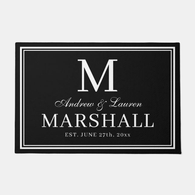 Minimalist Newlywed Couple Monogram Just Married Doormat (Front)