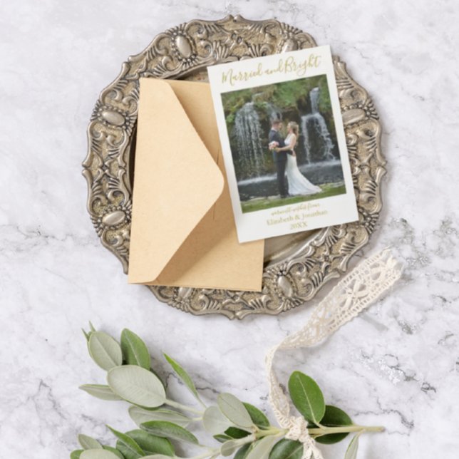 Minimalist Newlywed Photo Married & Bright Holiday Postcard (Creator Uploaded)