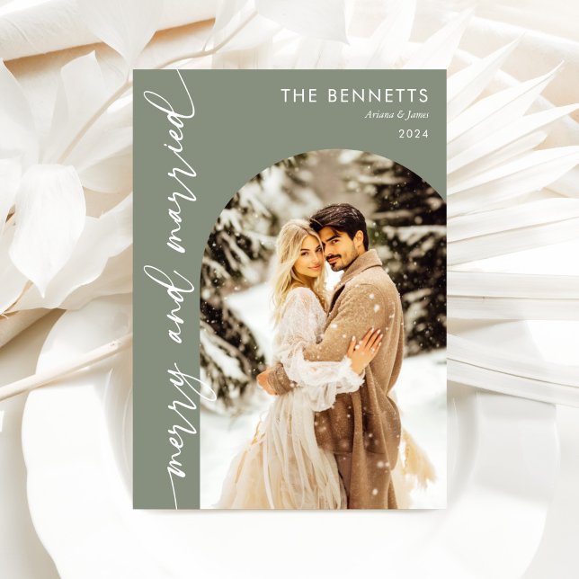 Minimalist Newlyweds Photo Merry & Married  Holiday Card (Creator Uploaded)