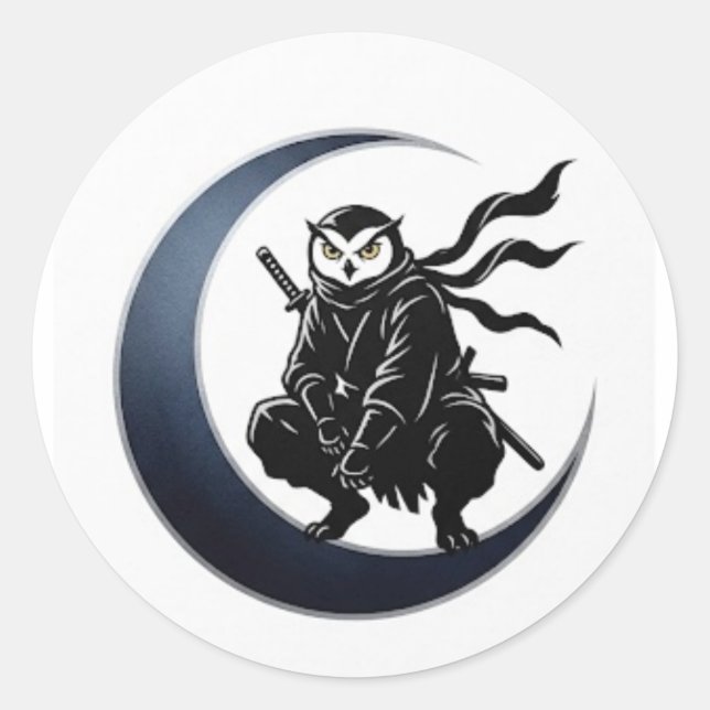 Minimalist Ninja Owl Round Sticker (Front)