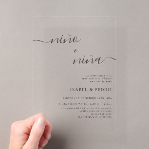 Minimalist Nino o Nina Spanish Gender Reveal Acrylic Invitations