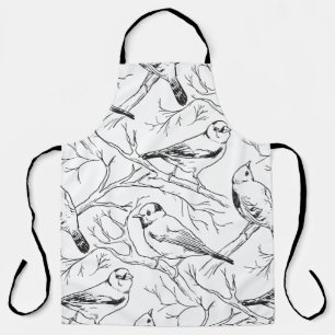 Minimalist North American Birds Line Art Pattern Apron