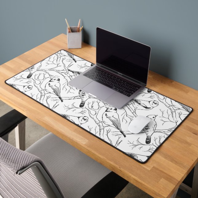 Minimalist North American Birds Line Art Pattern Desk Mat (Office 2)