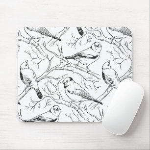 Minimalist North American Birds Line Art Pattern Mouse Pad