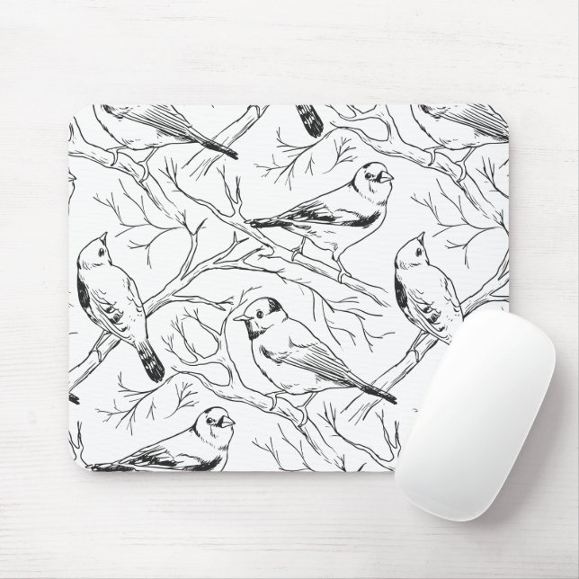 Minimalist North American Birds Line Art Pattern Mouse Pad (With Mouse)
