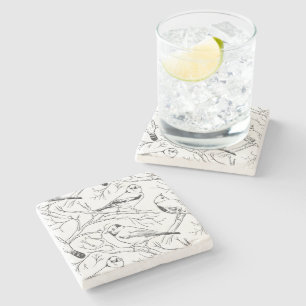Minimalist North American Birds Line Art Pattern Stone Coaster