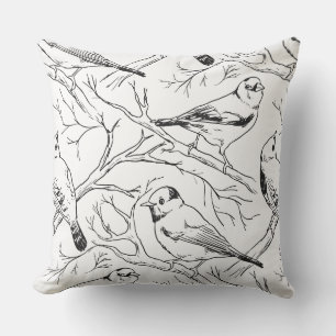 Minimalist North American Birds Line Art Pattern Throw Pillow