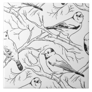 Minimalist North American Birds Line Art Pattern Tile