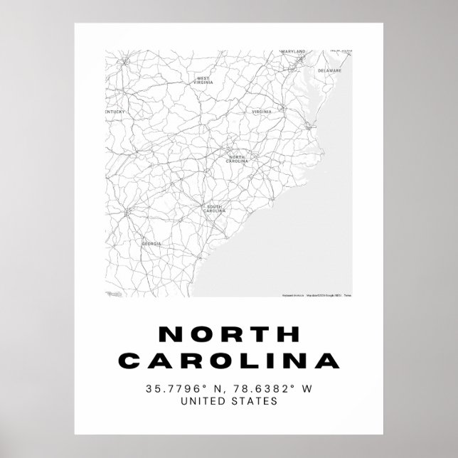 Minimalist North Carolina Map Art  Poster (Front)