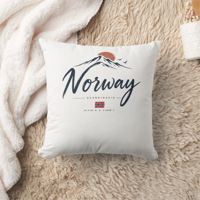 Minimalist Norway Flag Mountain  Throw Pillow (Blanket)