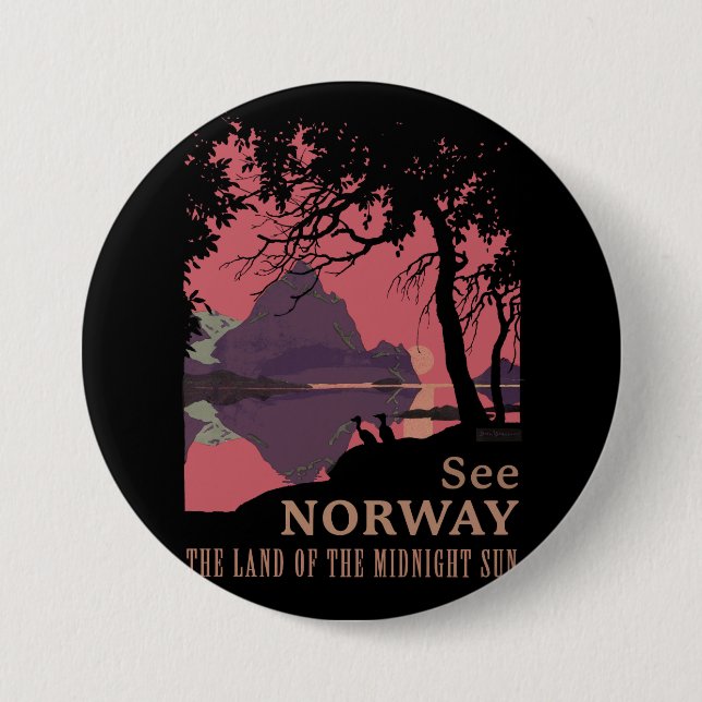 Minimalist Norway Sunset Poster - Mountain Fjord 3 Inch Round Button (Front)