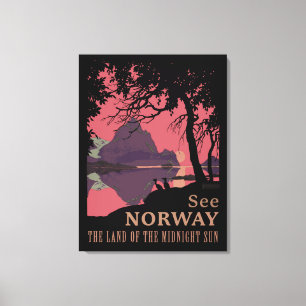 Minimalist Norway Sunset Poster - Mountain Fjord Canvas Print