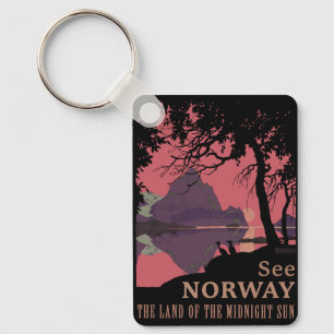 Minimalist Norway Sunset Poster - Mountain Fjord Keychain
