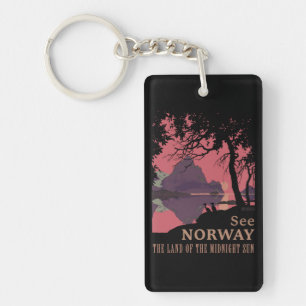 Minimalist Norway Sunset Poster - Mountain Fjord Keychain