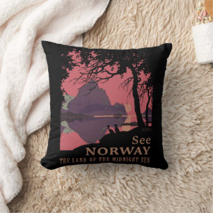 Minimalist Norway Sunset Poster - Mountain Fjord Throw Pillow