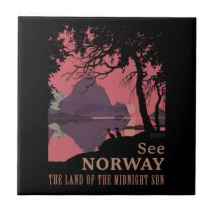 Minimalist Norway Sunset Poster - Mountain Fjord Tile