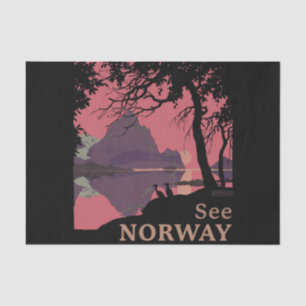 Minimalist Norway Sunset Poster - Mountain Fjord Tissue Paper
