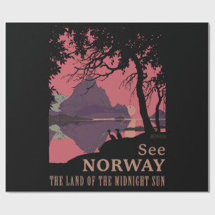 Minimalist Norway Sunset Poster - Mountain Fjord Wrapping Paper