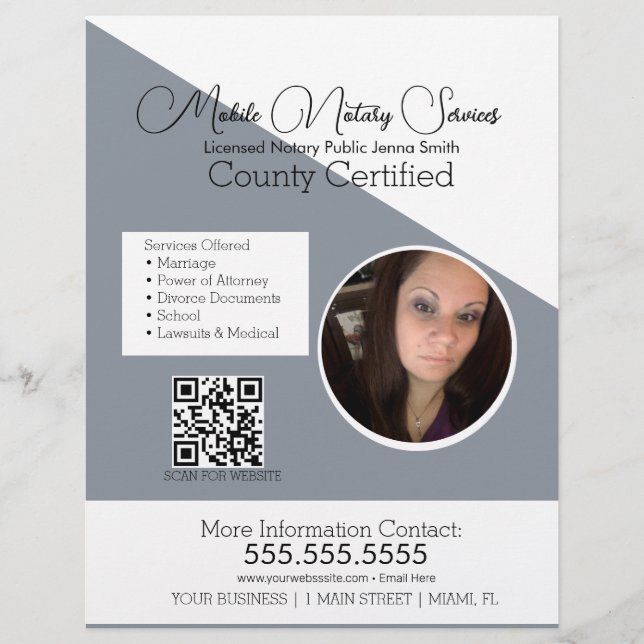 Minimalist Notary Mobile Services Photo QR FLYER B (Front)