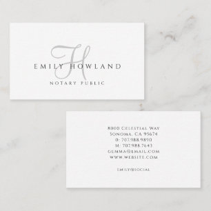 Minimalist Notary Public Script Monogram Name Business Card