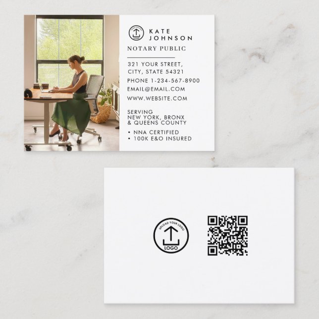 Minimalist Notary Signing Agent Custom Logo Photo  Business Card (Front/Back)