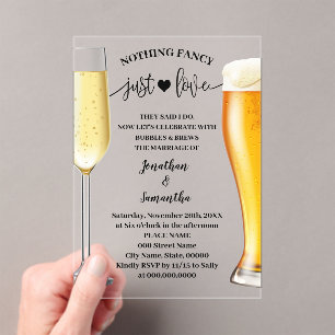 Minimalist Nothing Fancy Just Love Bubbles & Brew Acrylic Invitations