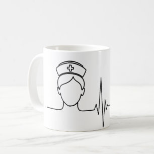 Minimalist Nurse Heartbeat Line Art Mug