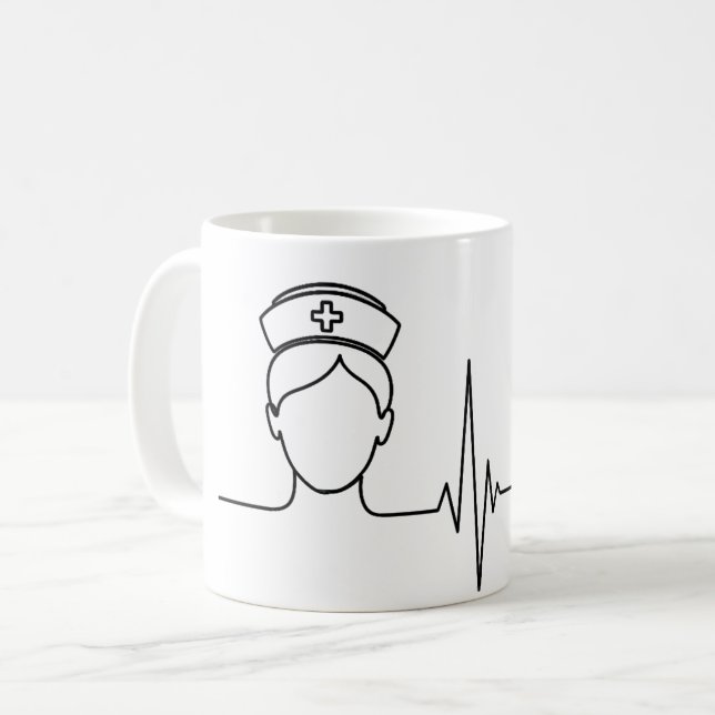 Minimalist Nurse Heartbeat Line Art Mug (Front Left)