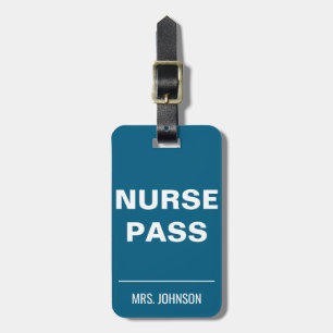 Minimalist Nurse Pass – Bold Blue School Hall Pass Luggage Tag