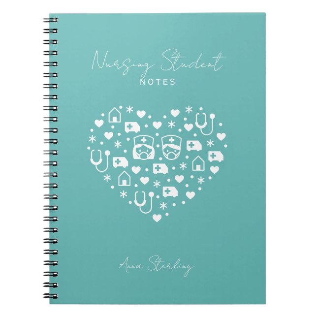 Minimalist Nursing Student Personalized Cyan Notebook (Front)