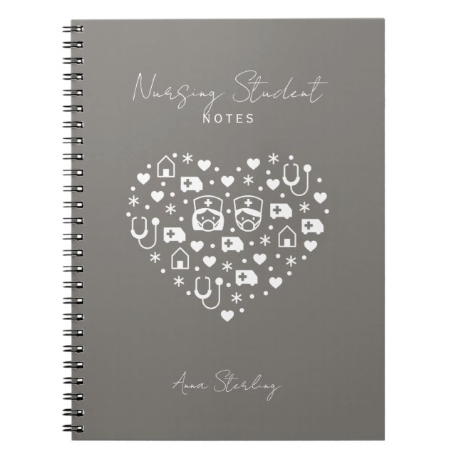 Minimalist Nursing Student Personalized Grey Notebook (Front)