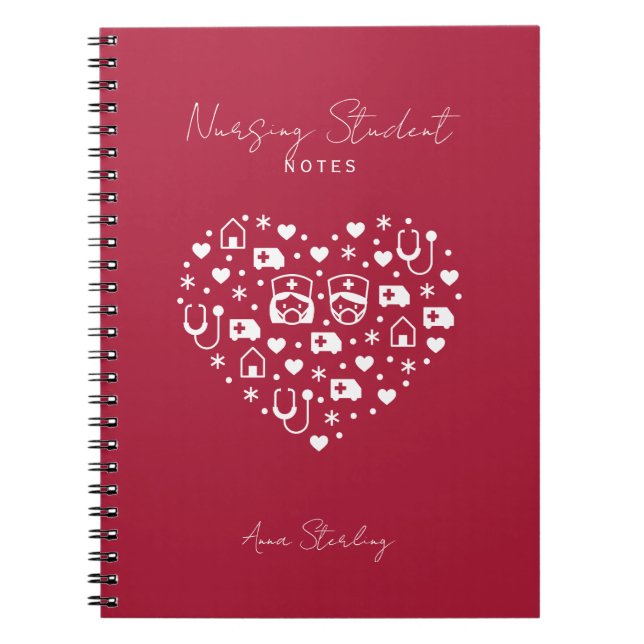 Minimalist Nursing Student Personalized Red Notebook (Front)