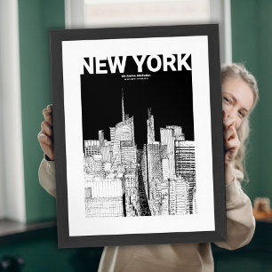 Minimalist NYC Skyline Black White Sketch Poster