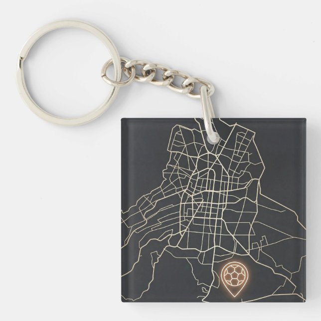 Minimalist NYC Soccer Map Pin Line Art Keychain (Front)