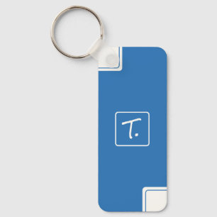Minimalist Ocean Blue with White Monogram Keychain