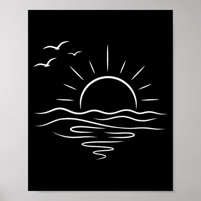 Minimalist Ocean Sunset Line Art Beach Summer Poster (Front)