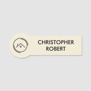 Minimalist Off White Real Estate Name Tag