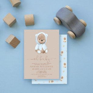 Minimalist Oh Baby Dusty Blue Bear Baby Shower Invitation