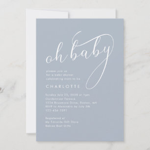 Minimalist Oh Baby Script Blue Baby Shower Invitation