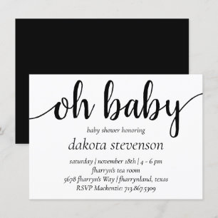 Minimalist Oh Baby Shower   Chic Black and White Invitation