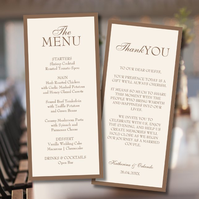  Minimalist Old Money Wedding Menu Thank You Note (Creator Uploaded)
