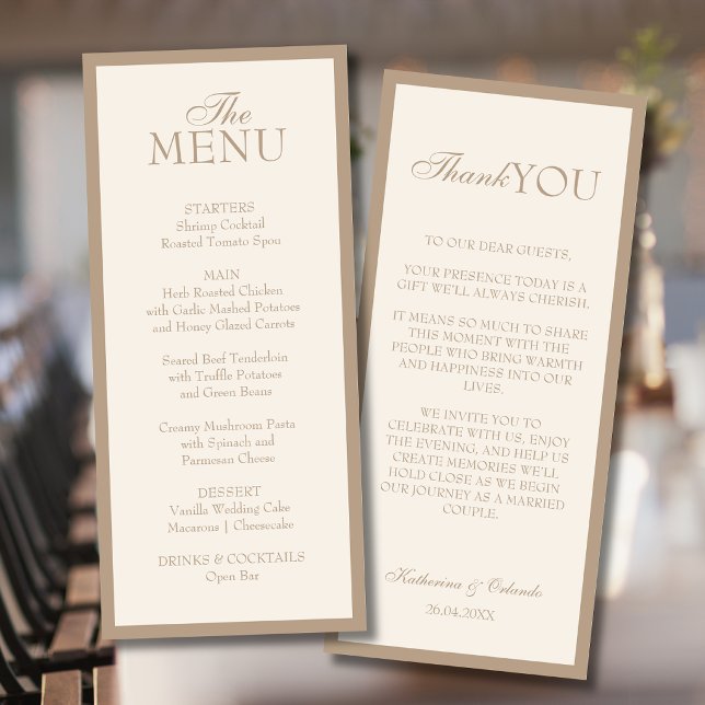  Minimalist Old Money Wedding Menu Thank You Note (Creator Uploaded)