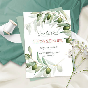 Minimalist Olive Branch Save the Date Wedding Card